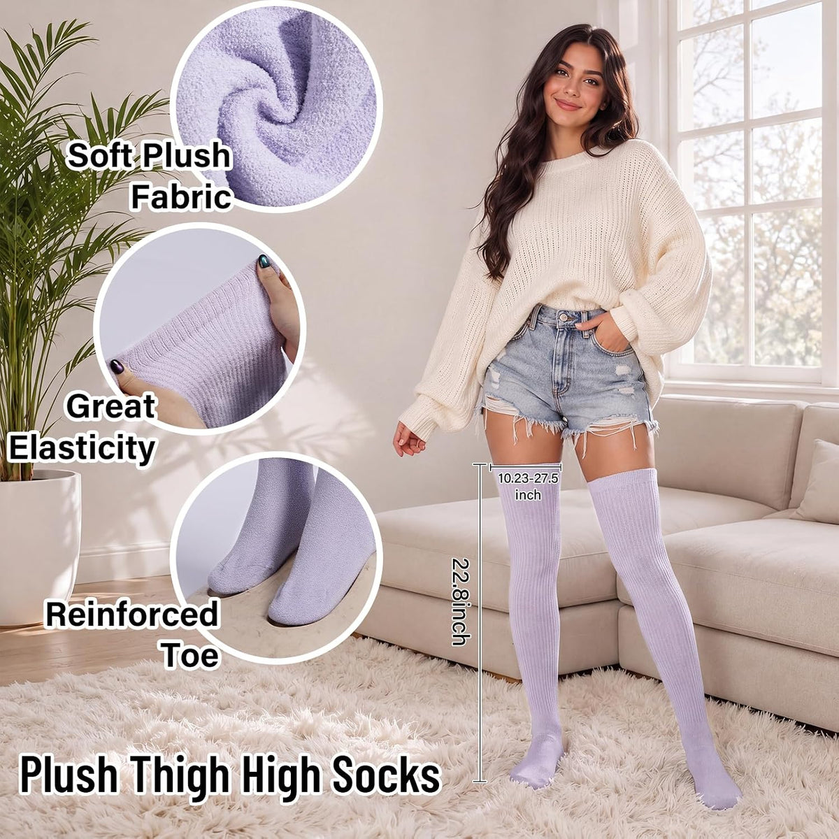 Moon Wood Thigh High Socks Over The Knee Long Boot Stockings Thick Leg Warmers - Light Purple - view 4