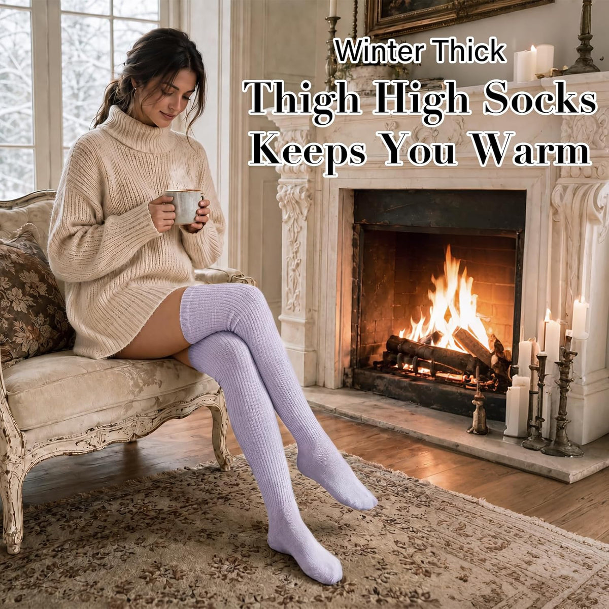 Moon Wood Thigh High Socks Over The Knee Long Boot Stockings Thick Leg Warmers - Light Purple - view 5