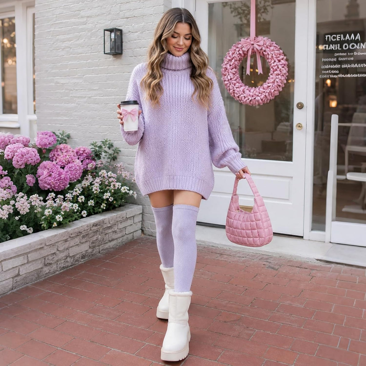 Moon Wood Thigh High Socks Over The Knee Long Boot Stockings Thick Leg Warmers - Light Purple - view 6