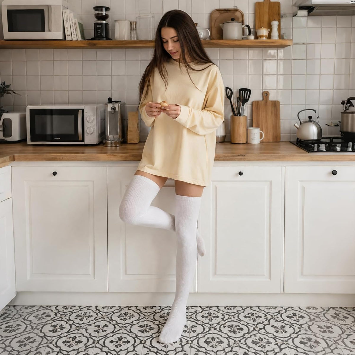 Moon Wood Thigh High Socks Over The Knee Long Boot Stockings Thick Leg Warmers - White - view 2