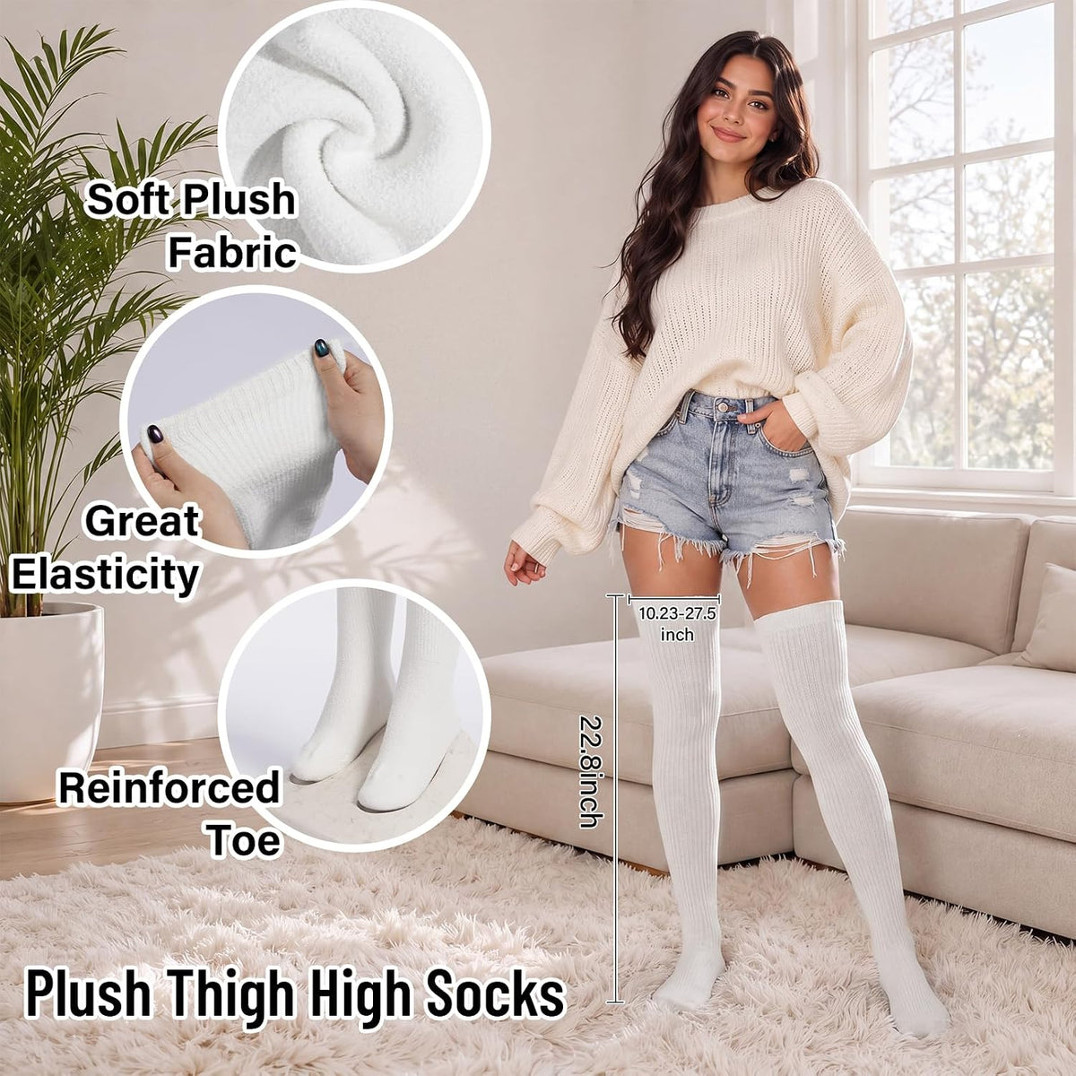 Moon Wood Thigh High Socks Over The Knee Long Boot Stockings Thick Leg Warmers - White - view 4