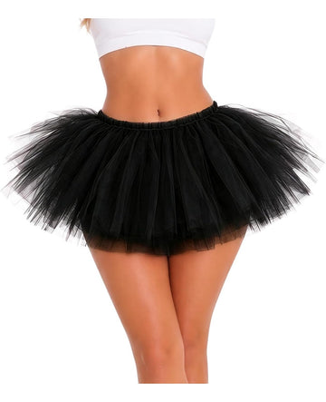Moon Wood Tutu Skirts for Women Adult 5 Layered Puffy Tulle Skirt - Black