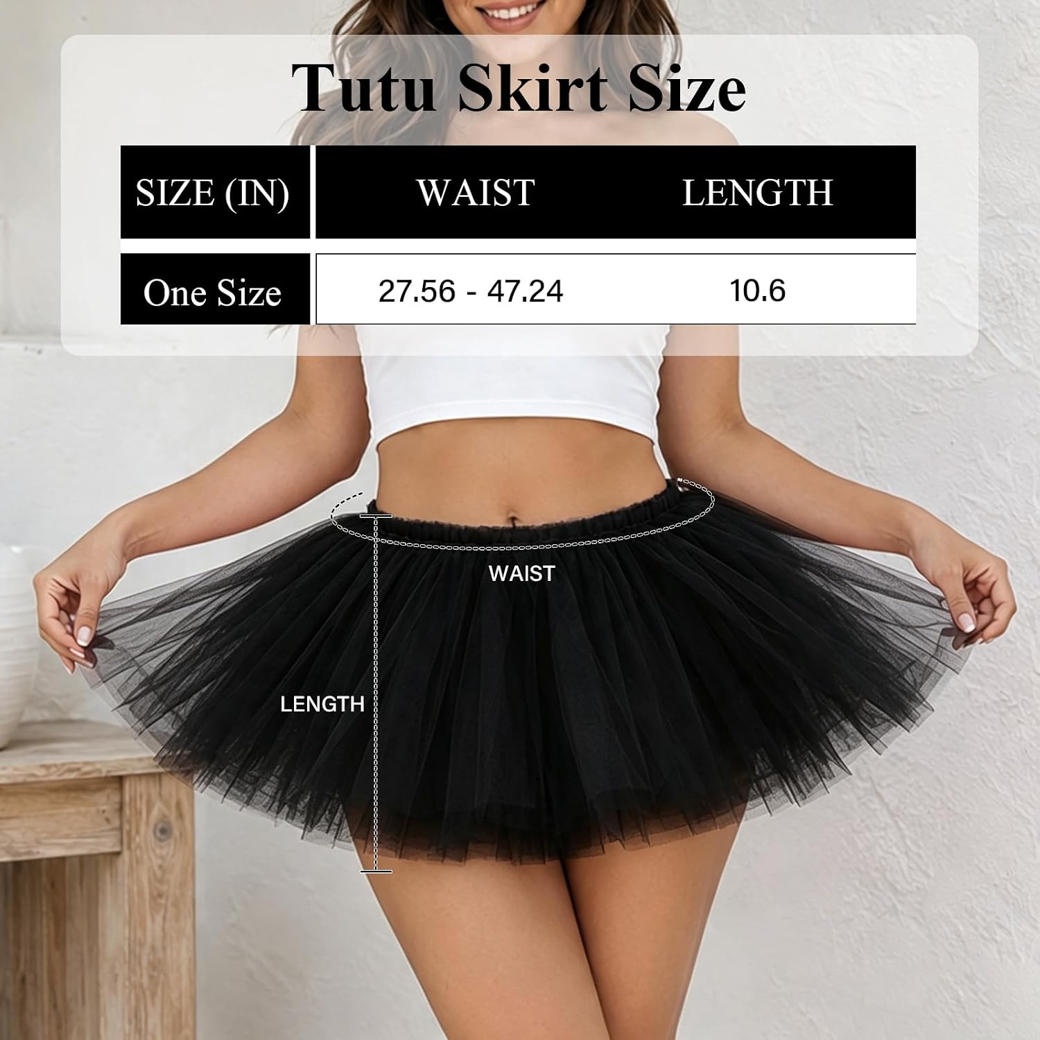 Moon Wood Tutu Skirts for Women Adult 5 Layered Puffy Tulle Skirt - Black