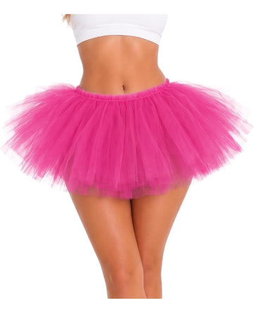 Moon Wood Tutu Skirts for Women Adult 5 Layered Puffy Tulle Skirt - Rose