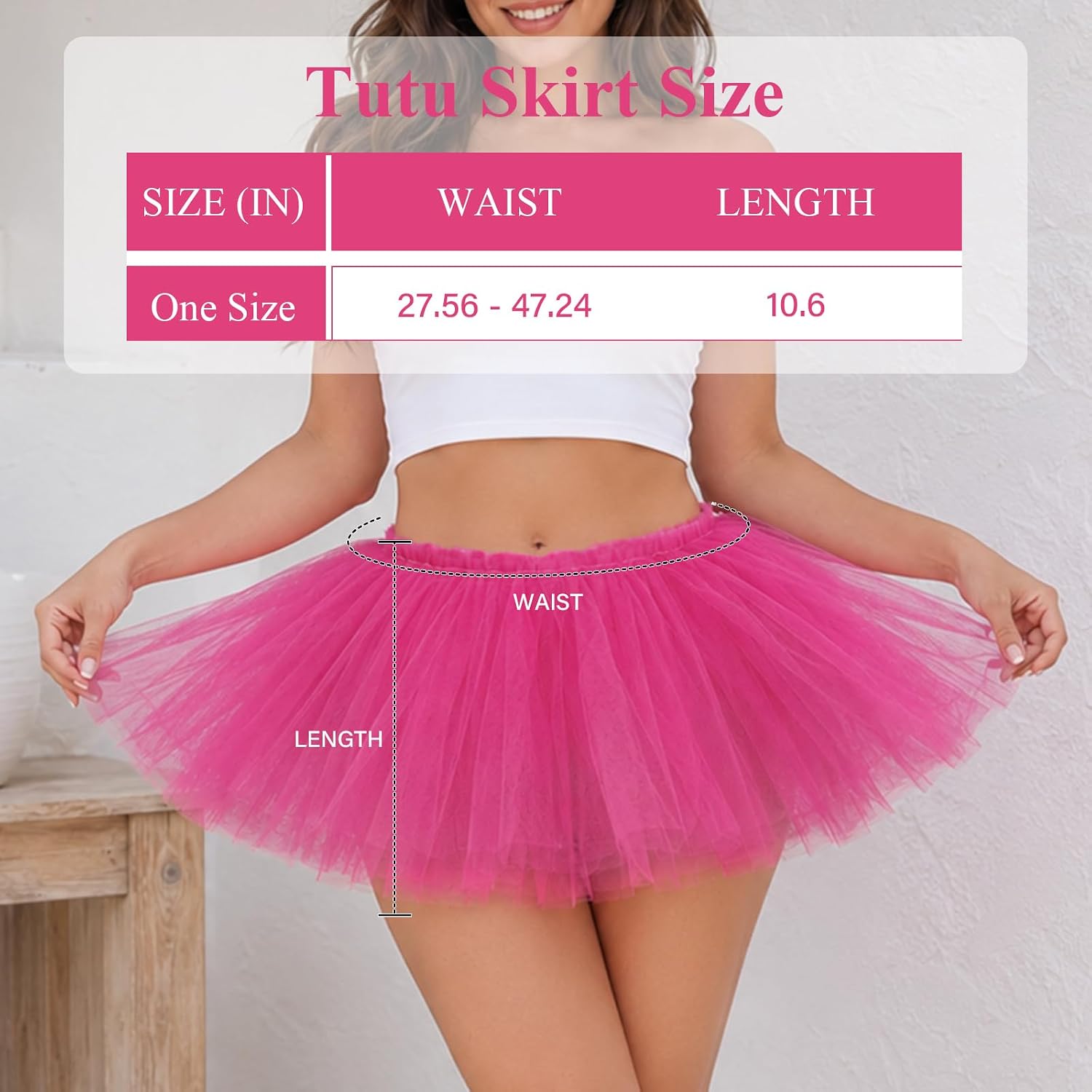 Moon Wood Tutu Skirts for Women Adult 5 Layered Puffy Tulle Skirt - Rose