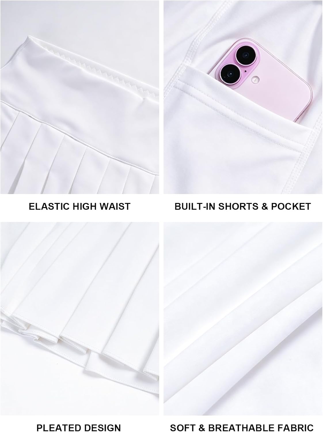 Moon Wood White Pleated Tennis Skort with Pockets - view 5