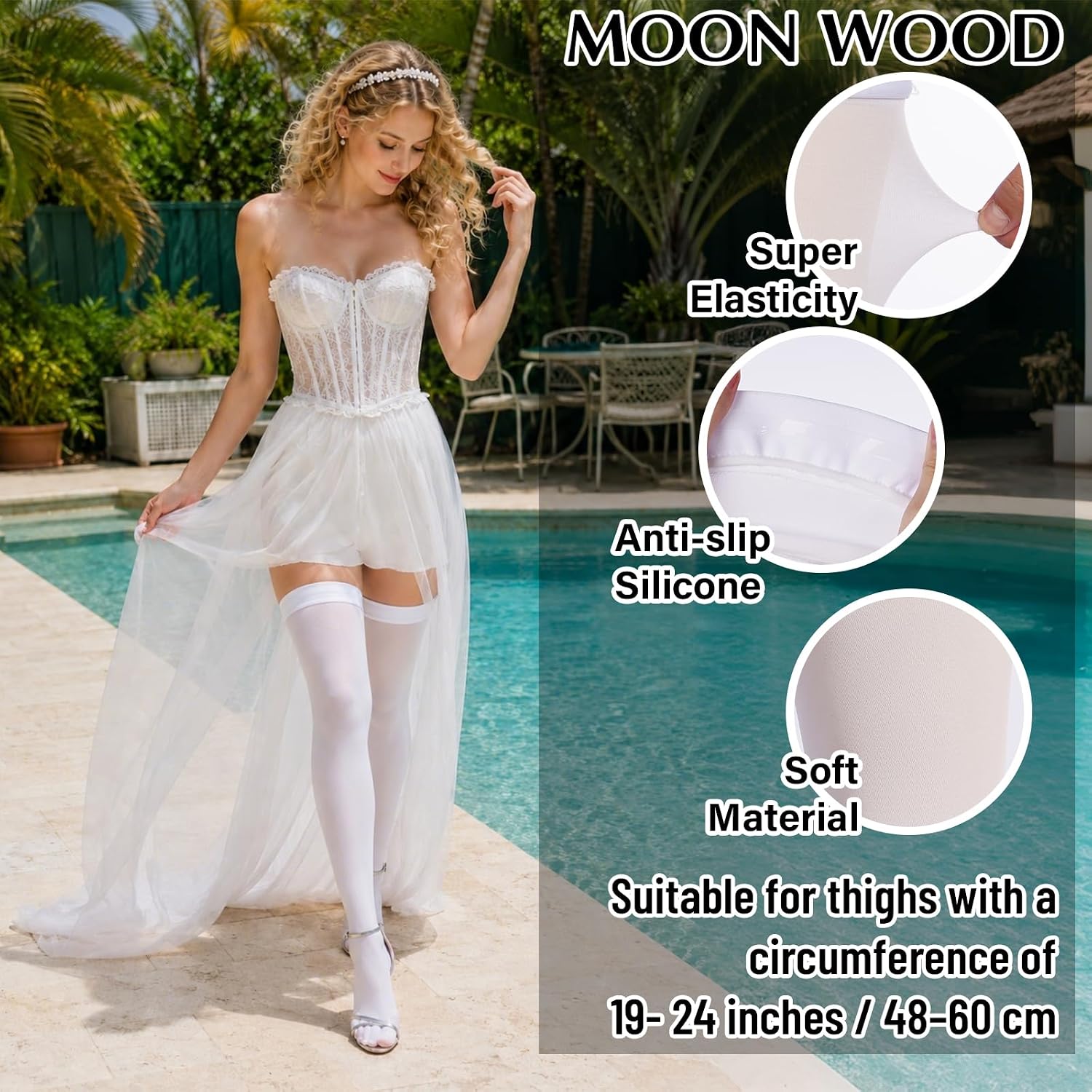 Moon Wood Plus Size White Thigh High Stockings - view 6
