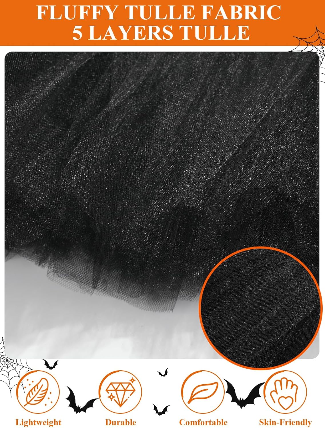 Women Fluffy Tutu Skirt 5 Layered Puffy Tulle Skirt for Halloween - Black