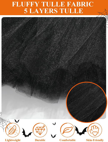 Women Fluffy Tutu Skirt 5 Layered Puffy Tulle Skirt for Halloween - Black