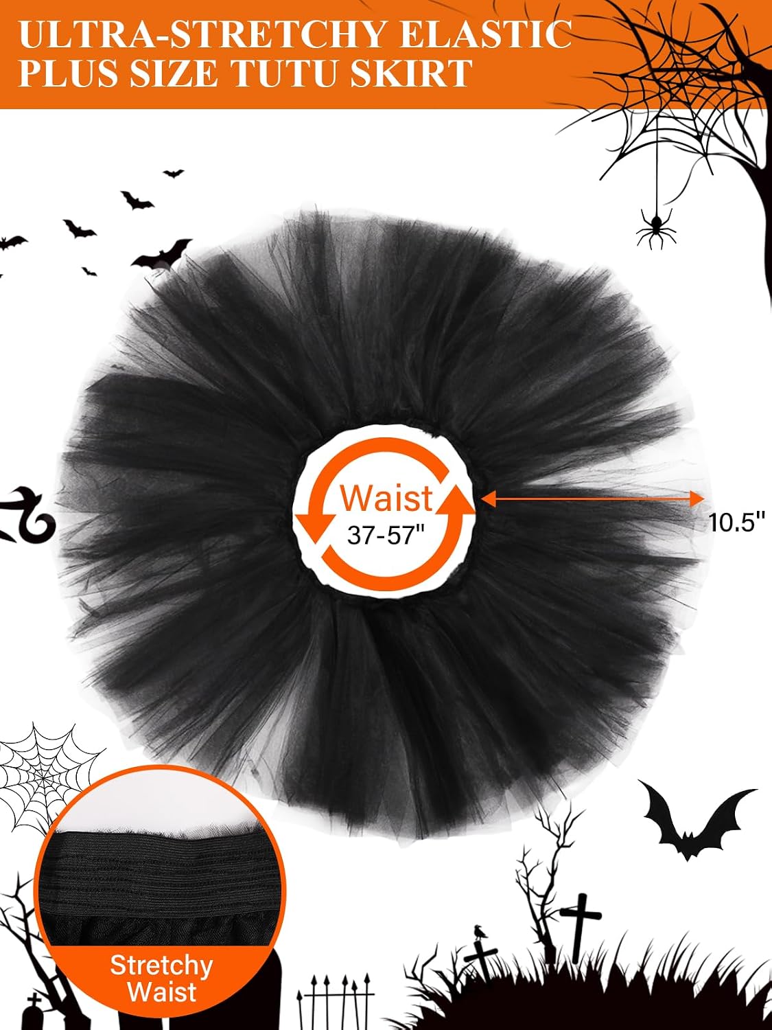 Women Fluffy Tutu Skirt 5 Layered Puffy Tulle Skirt for Halloween - Black
