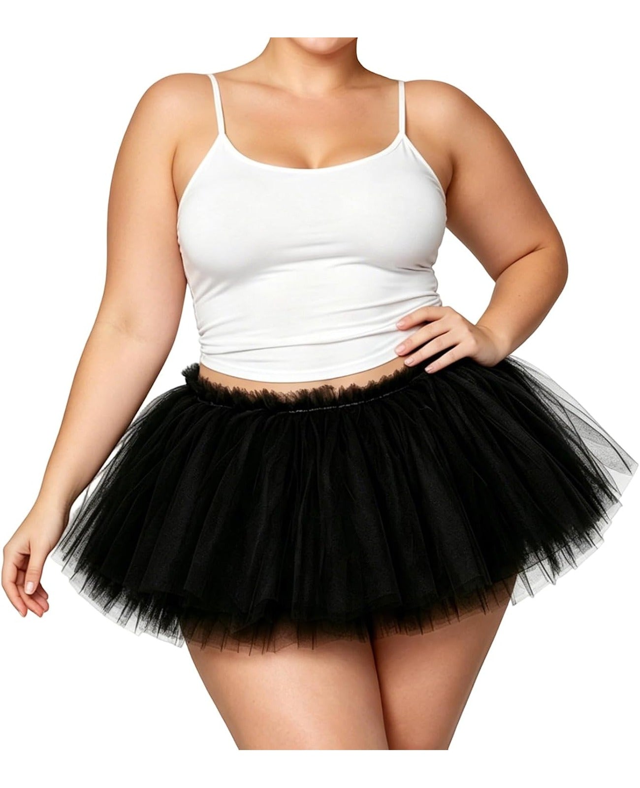 Women Fluffy Tutu Skirt 5 Layered Puffy Tulle Skirt for Halloween - Black
