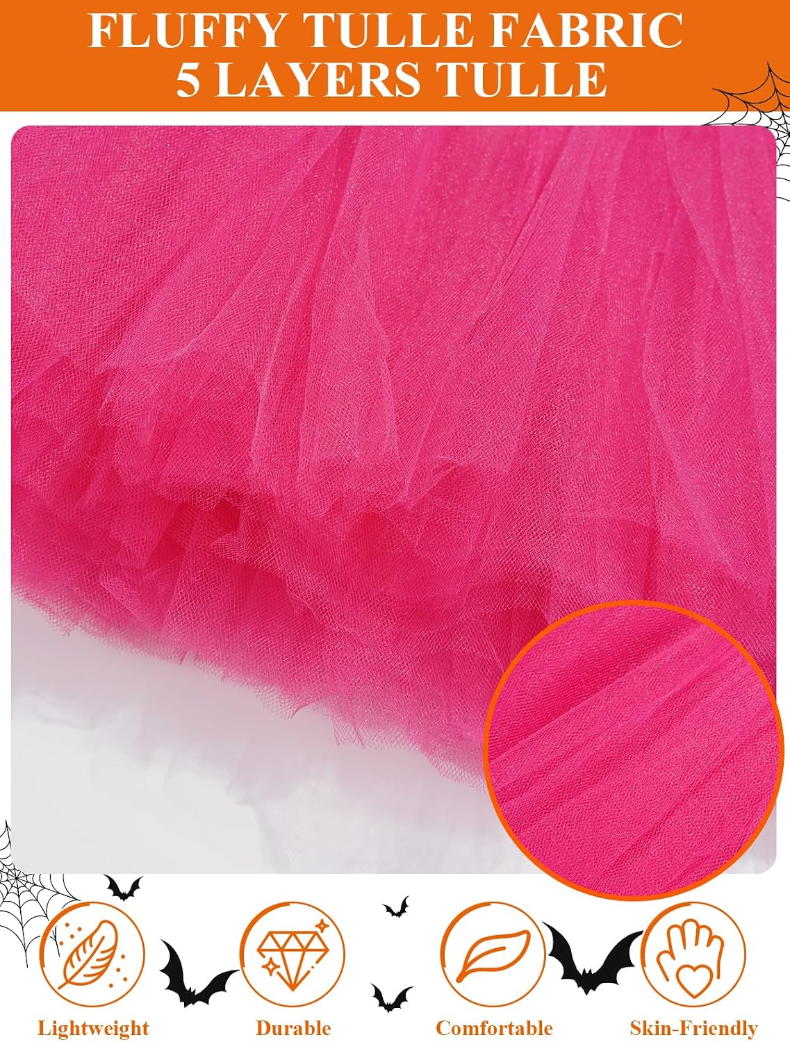 Moon Wood Women Fluffy Tutu Skirt 5 Layered Puffy Tulle Skirt for Halloween - Rose