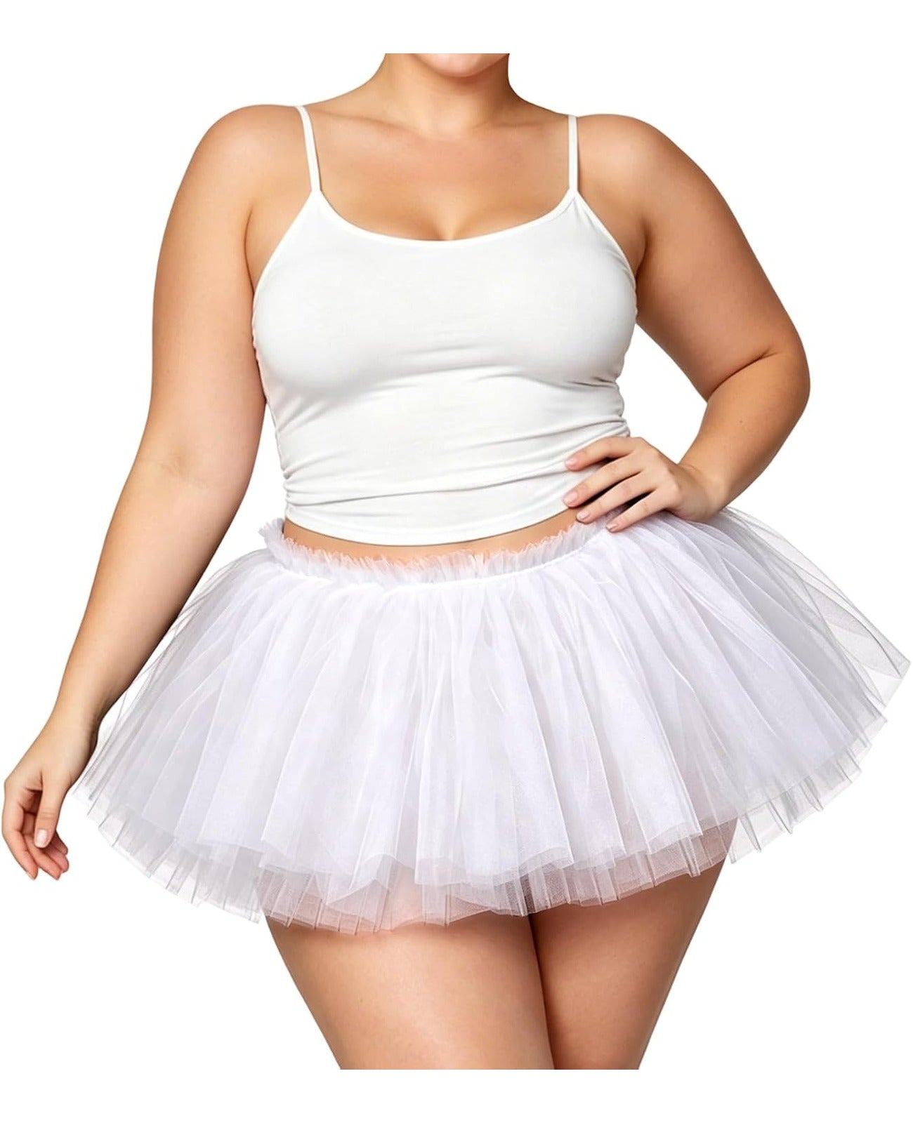 Moon Wood Women Fluffy Tutu Skirt 5 Layered Puffy Tulle Skirt for Halloween - White