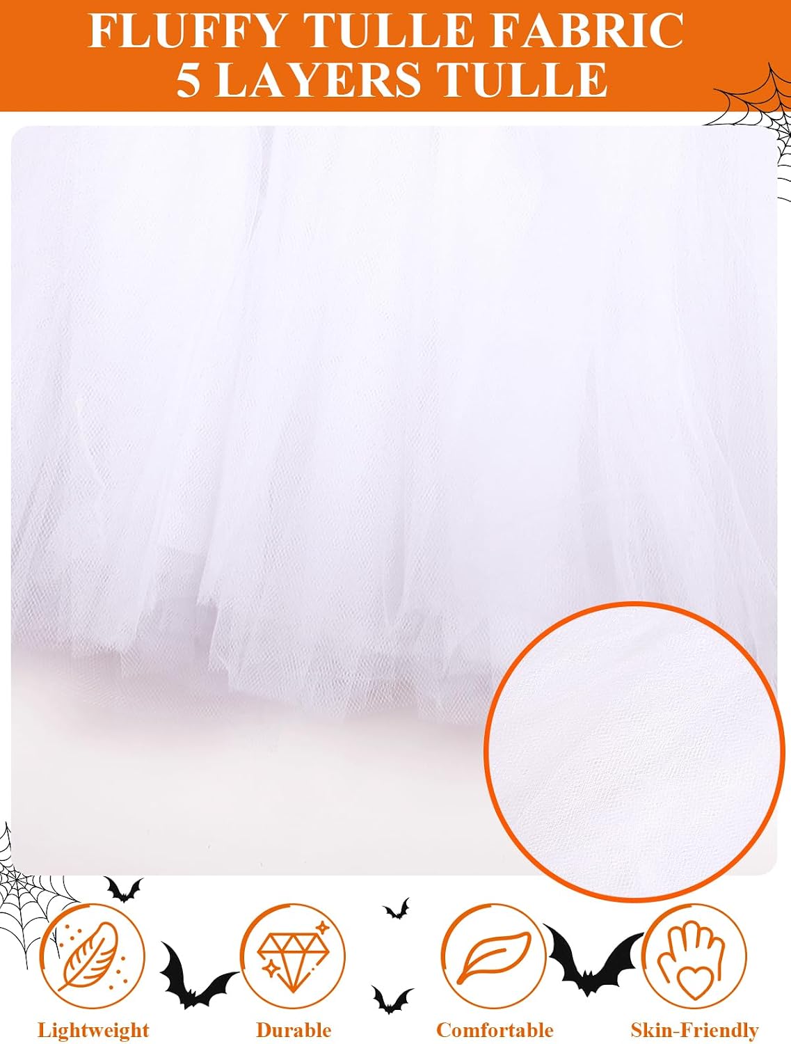 Moon Wood Women Fluffy Tutu Skirt 5 Layered Puffy Tulle Skirt for Halloween - White