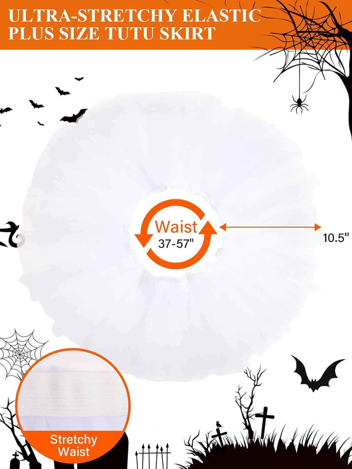 Moon Wood Women Fluffy Tutu Skirt 5 Layered Puffy Tulle Skirt for Halloween - White