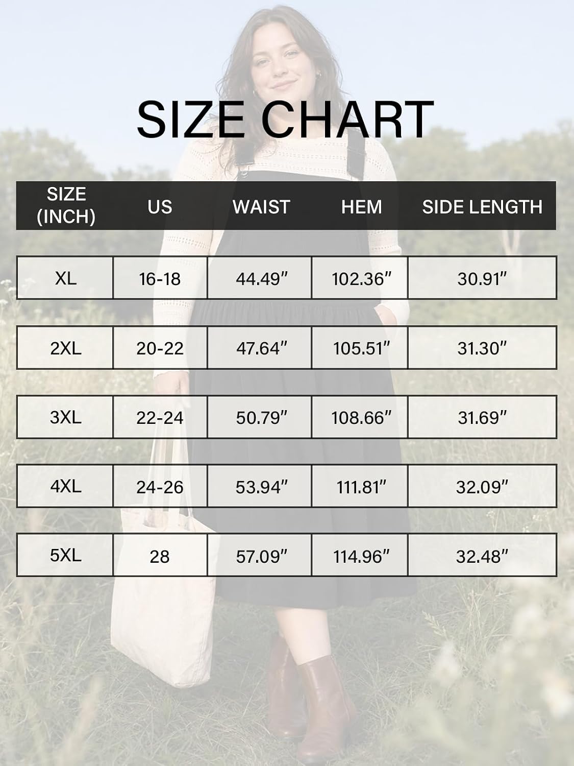 Moon Wood Women Plus Size Corduroy Overall Dress Jumper Pinafore Fall Dress - Black