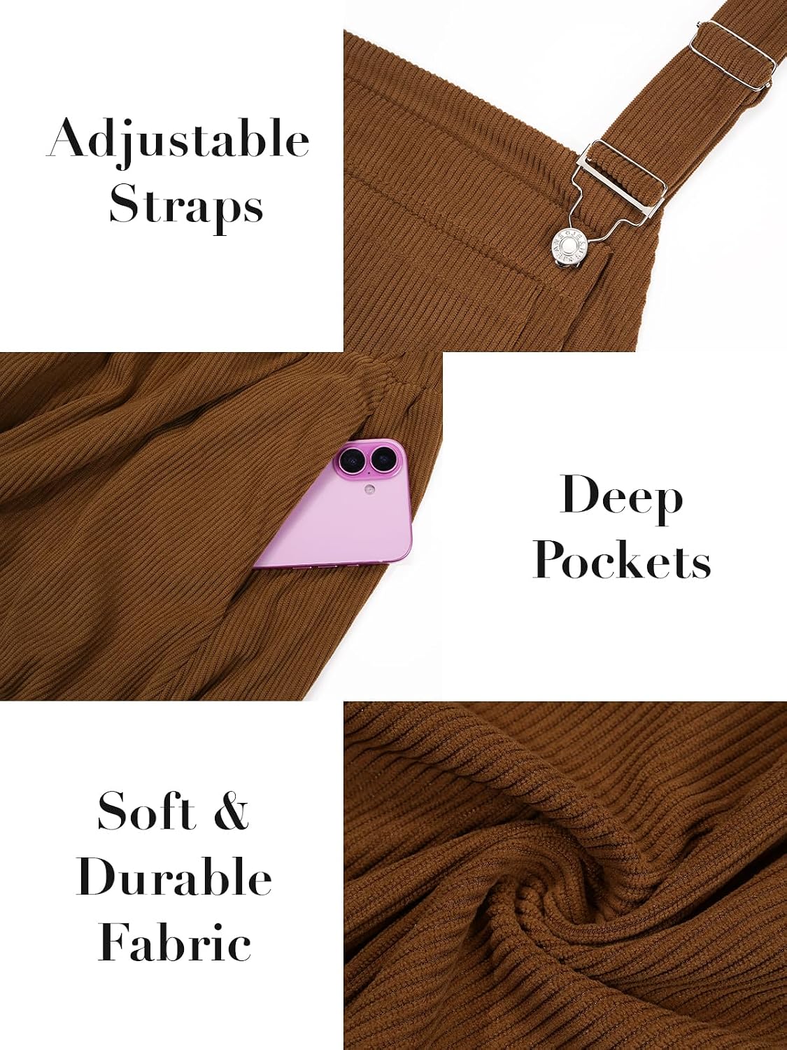 Moon Wood Women Plus Size Corduroy Overall Dress Jumper Pinafore Fall Dress - Brown