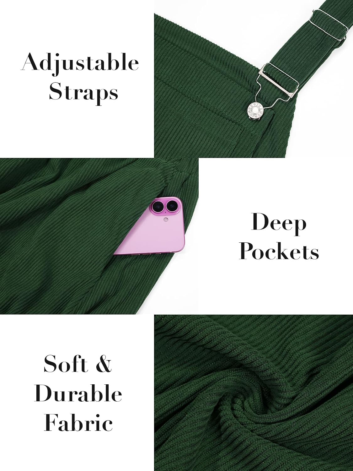 Moon Wood Women Plus Size Corduroy Overall Dress Jumper Pinafore Fall Dress - Dark Green