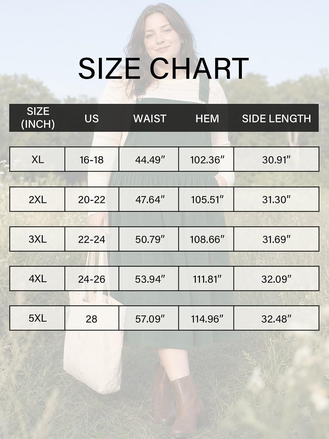 Moon Wood Women Plus Size Corduroy Overall Dress Jumper Pinafore Fall Dress - Dark Green