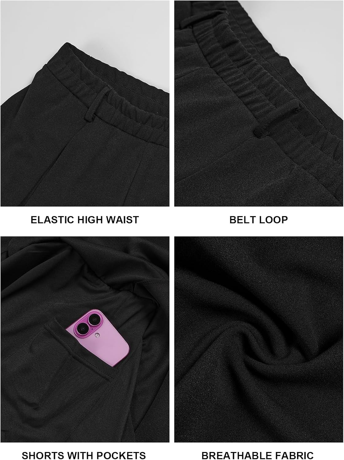 Moon Wood Women Plus Size Pleated Mini Skirt with Pockets Micro Skort - Black