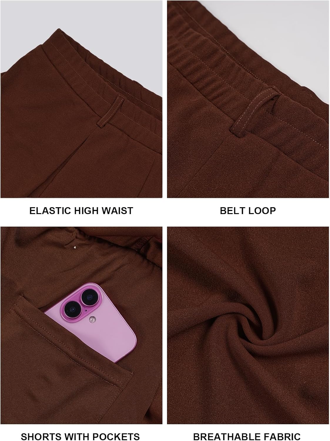 Moon Wood Women Plus Size Pleated Mini Skirt with Pockets Micro Skort - Brown