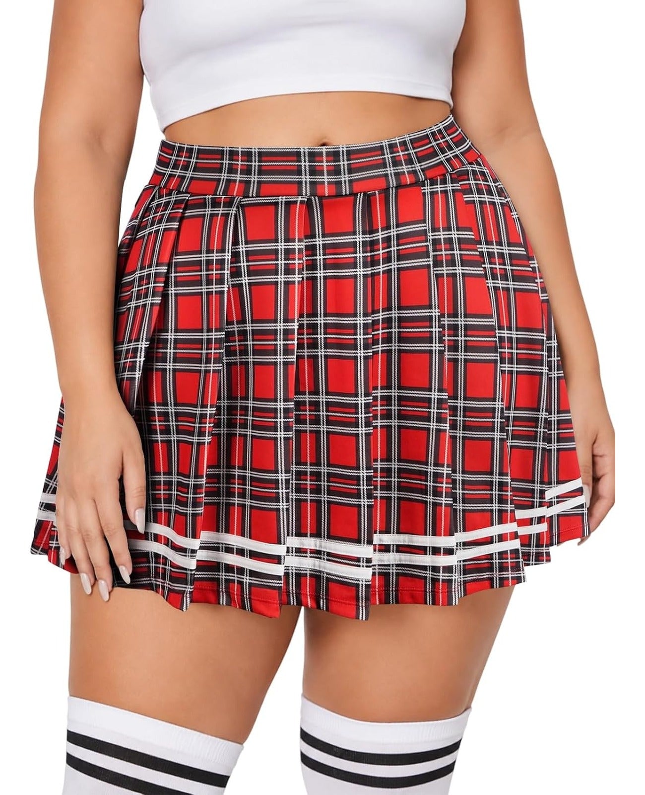 Moon Wood Women Plus Size Pleated Skirt School Cheer Mini Skirt with Shorts - Plaid01