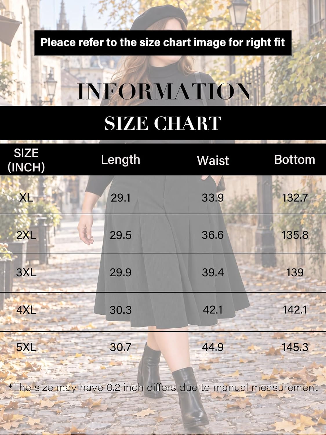 Moon Wood Women's Plus Size Corduroy Pleated A-Line Midi Skirt with Pockets - Black