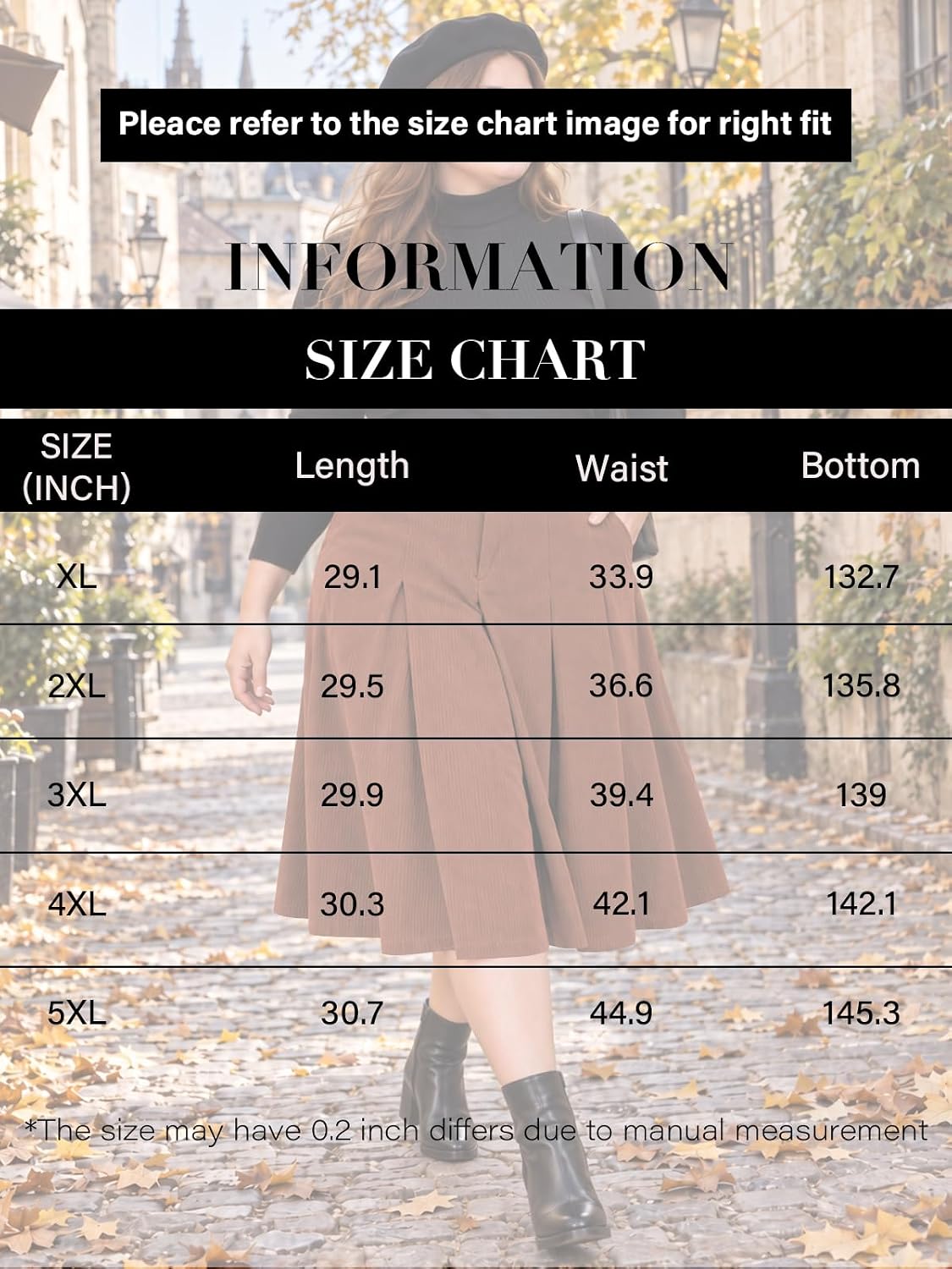Moon Wood Women's Plus Size Corduroy Pleated A-Line Midi Skirt with Pockets - Brown