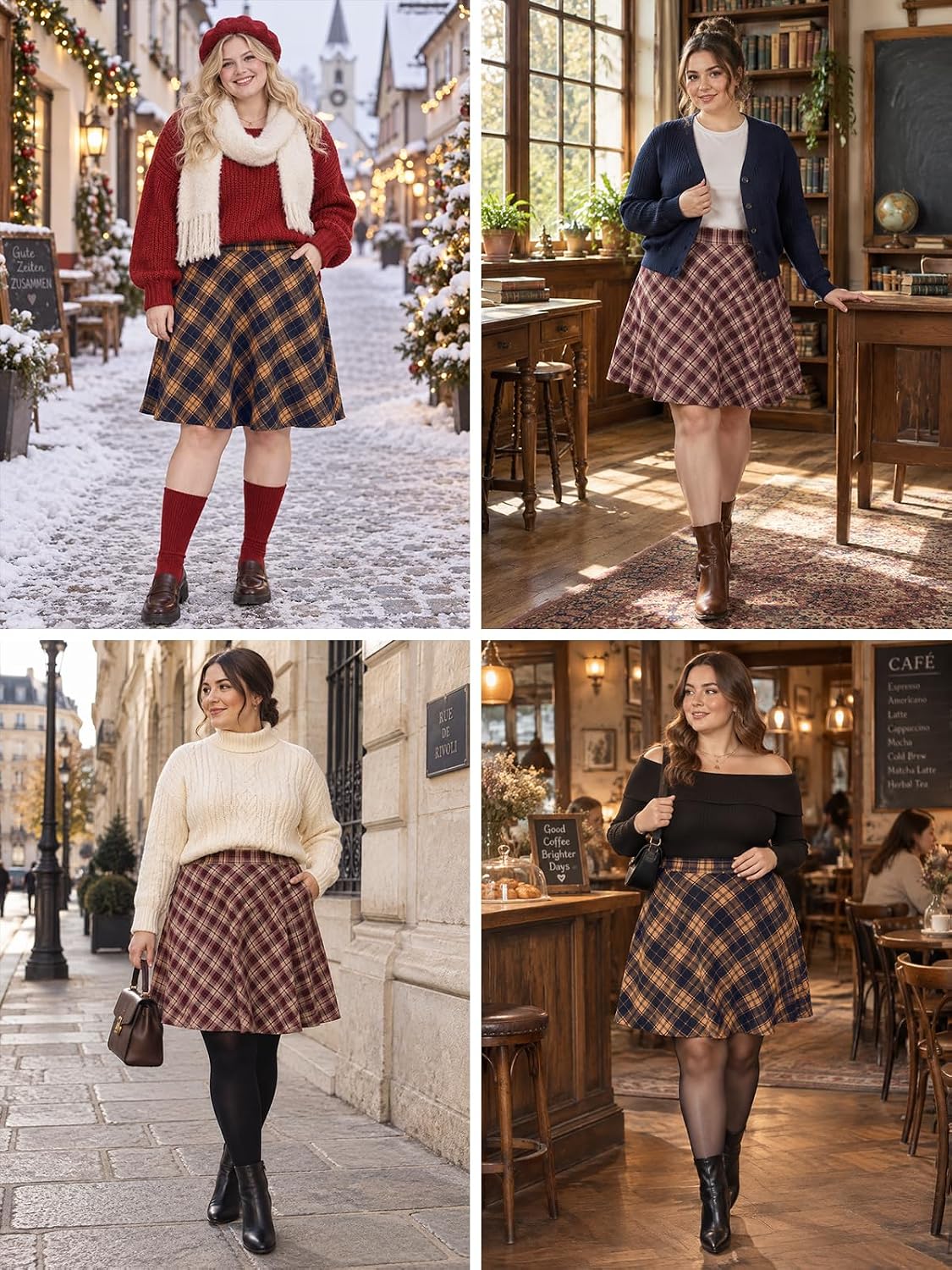 Moon Wood Women's Plus Size Plaid A-Line Knee Length Skirt with Pockets - Floral01