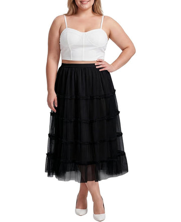 Moon Wood Women's Plus Size Tulle Maxi Skirt A Line Layered Fairy Skirt - Black