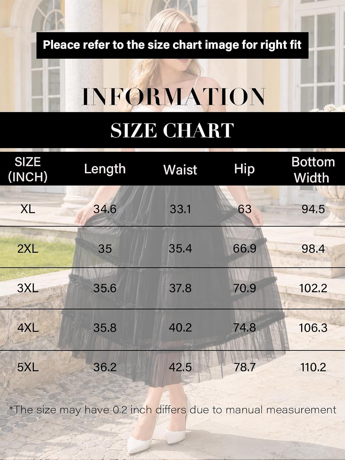 Moon Wood Women's Plus Size Tulle Maxi Skirt A Line Layered Fairy Skirt - Black