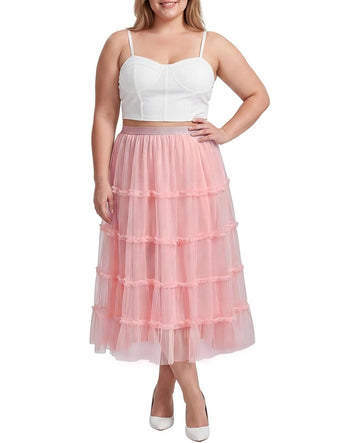 Moon Wood Women's Plus Size Tulle Maxi Skirt A Line Layered Fairy Skirt - Pink