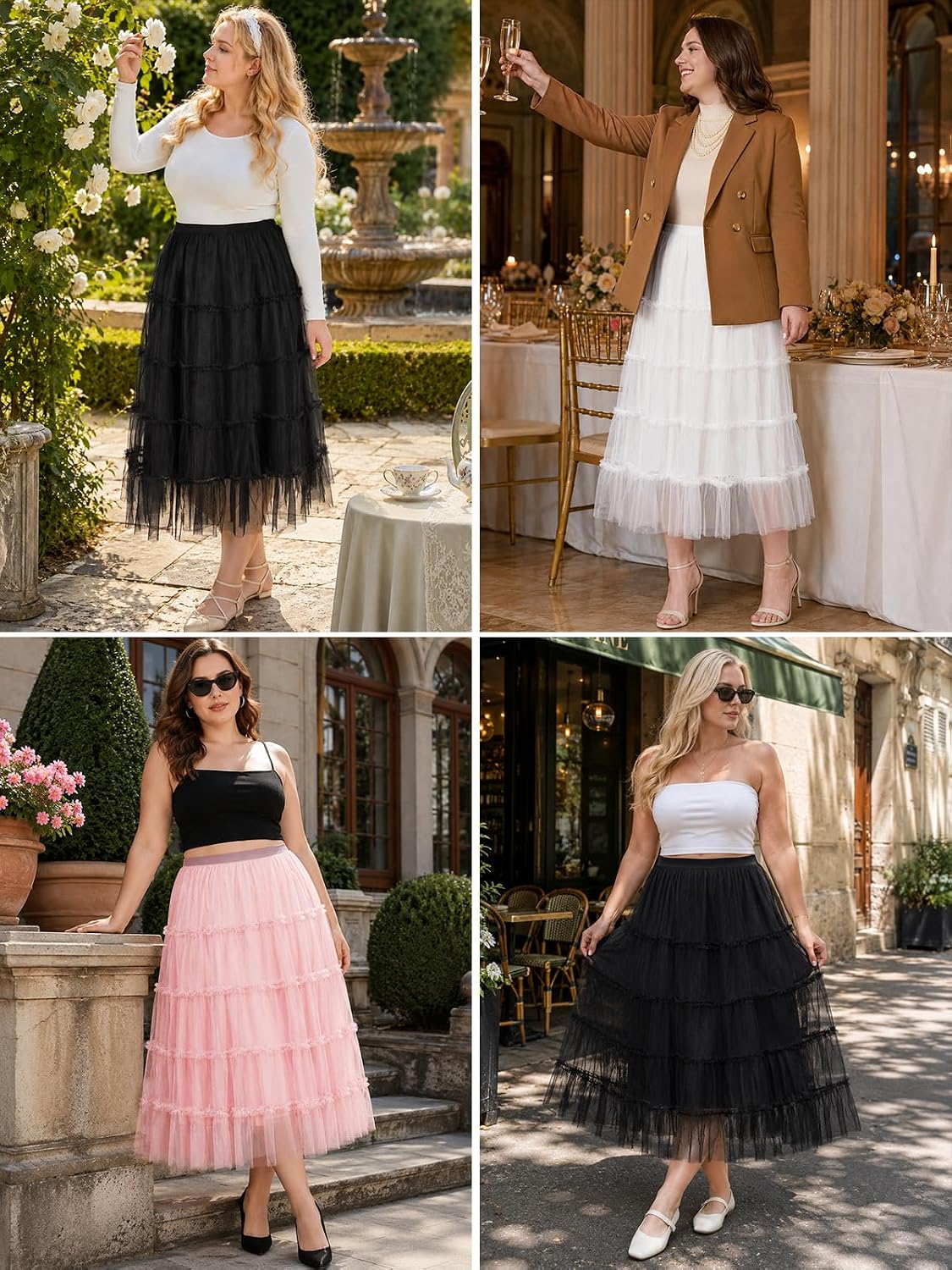 Moon Wood Women's Plus Size Tulle Maxi Skirt A Line Layered Fairy Skirt - Pink