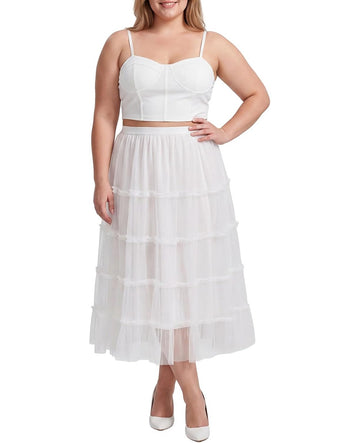 Moon Wood Women's Plus Size Tulle Maxi Skirt A Line Layered Fairy Skirt - White