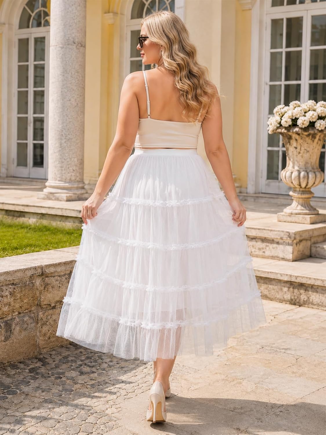 Moon Wood Women's Plus Size Tulle Maxi Skirt A Line Layered Fairy Skirt - White