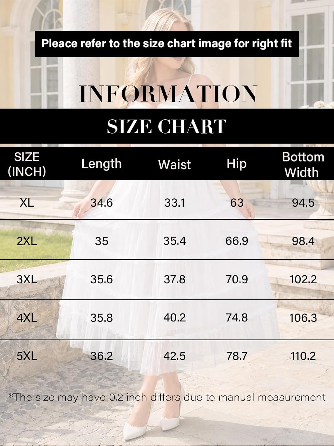 Moon Wood Women's Plus Size Tulle Maxi Skirt A Line Layered Fairy Skirt - White