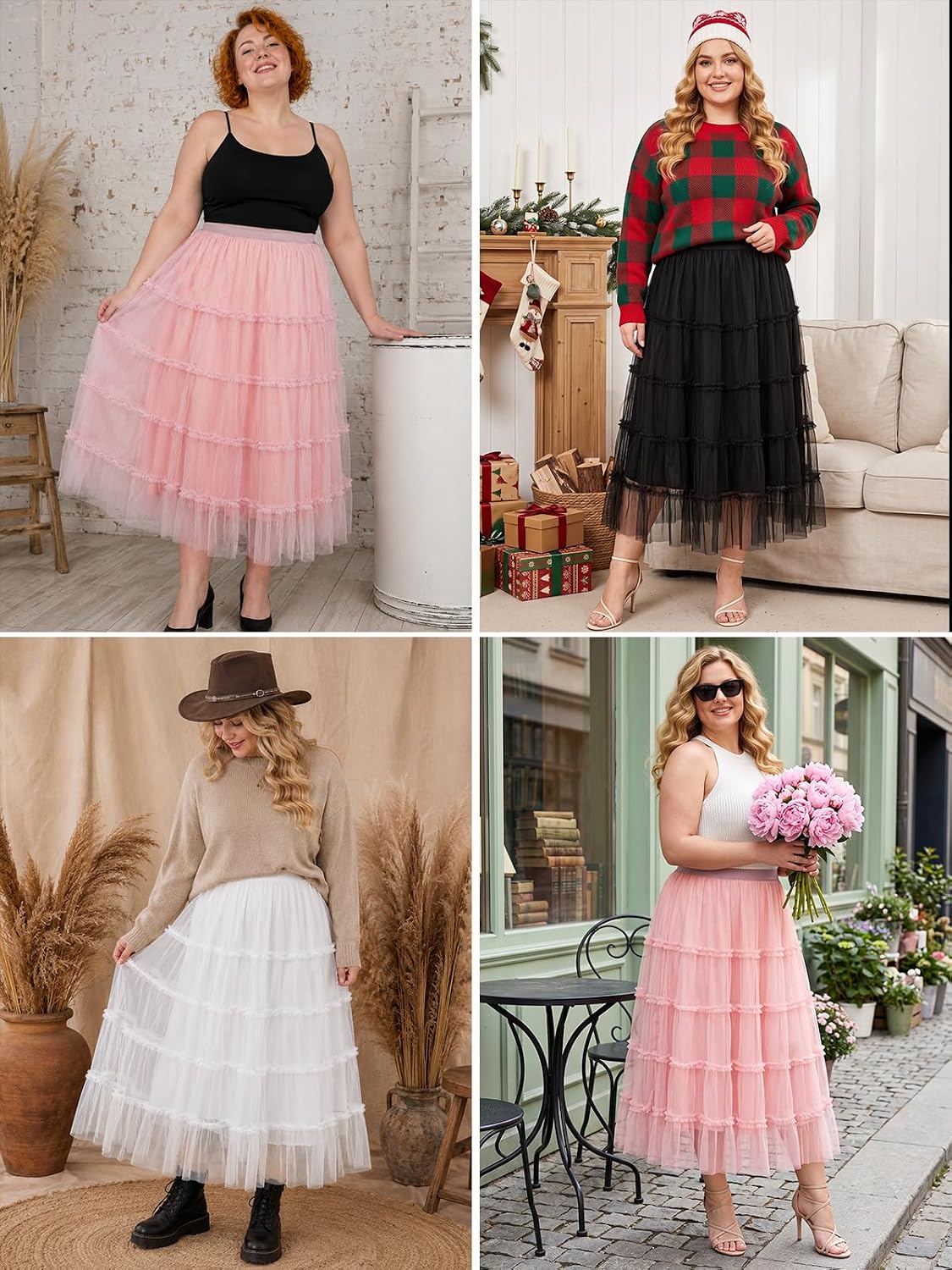 Moon Wood Women's Plus Size Tulle Maxi Skirt A Line Layered Fairy Skirt - White