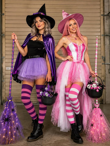 Moon Wood Women Striped Thigh High Socks Over Knee High Cotton - Purple & Pink - view 2