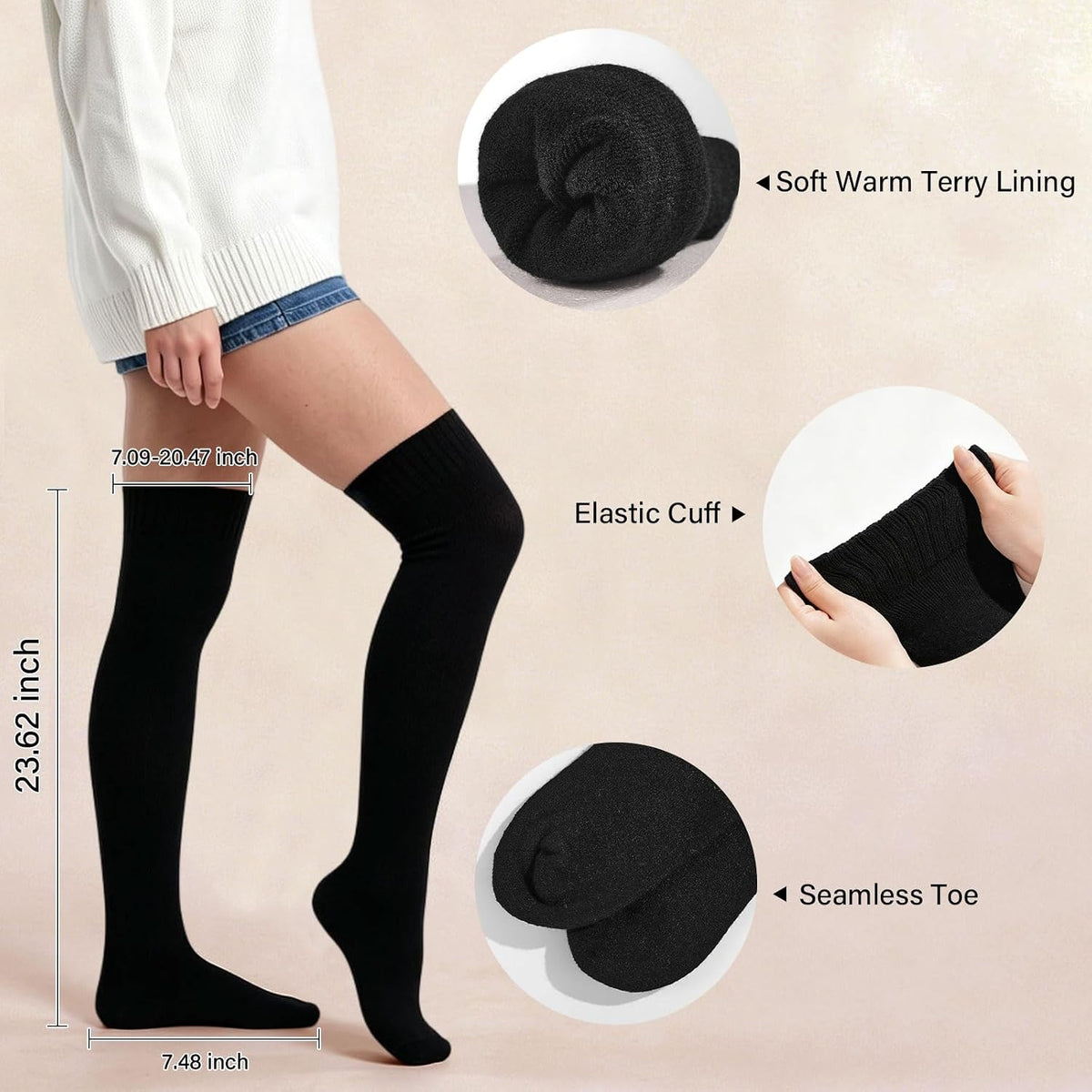 Moon Wood Women Thigh High Socks Thick Extra Long Over The Knee Stockings Leg Warmer - Black