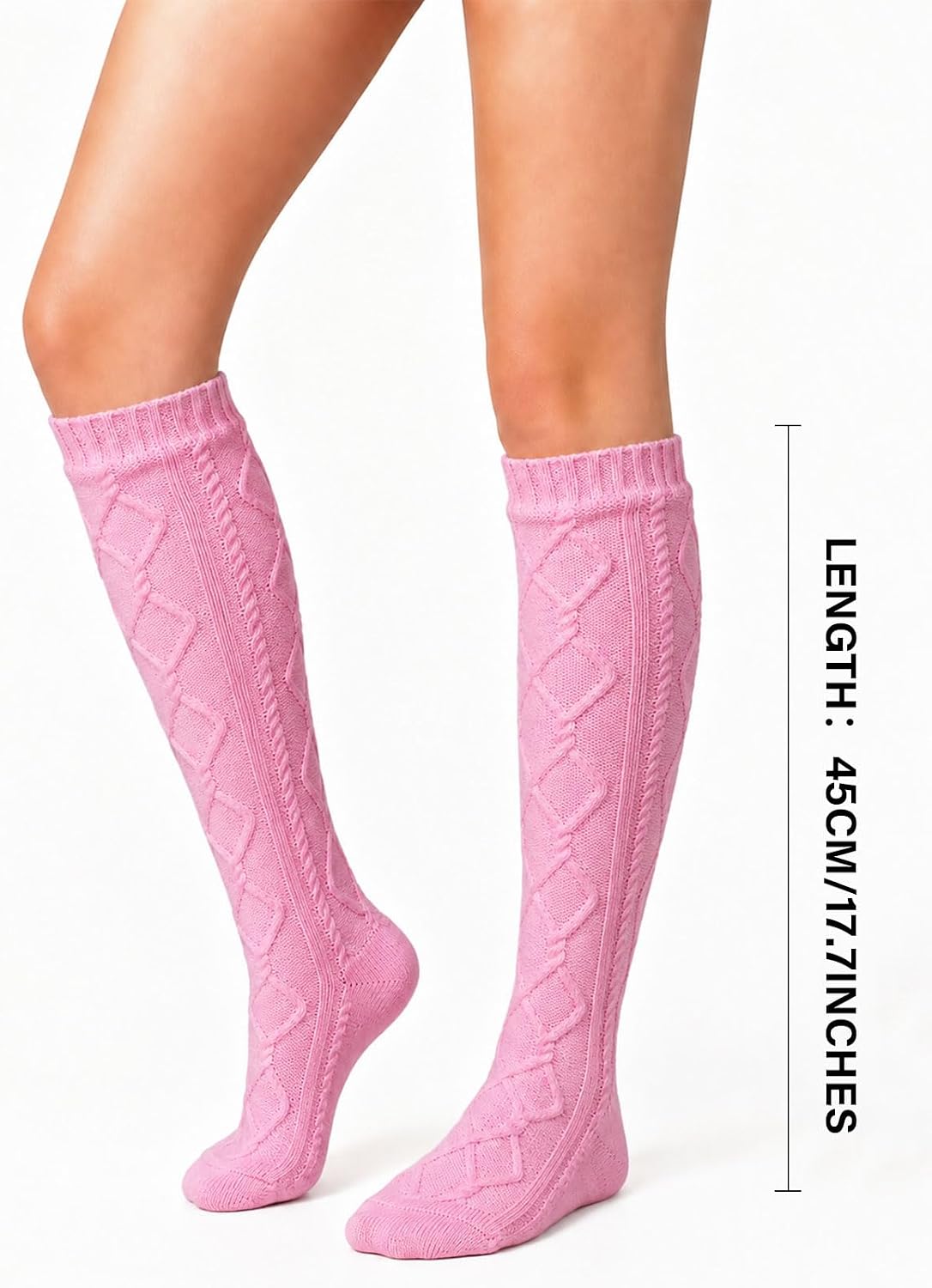 Moon Wood Womens Fleece Lined Knee High Socks Cable Knit Long Boot Socks Leg Warmers - Light Pink