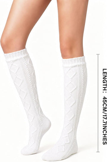 Moon Wood Womens Fleece Lined Knee High Socks Cable Knit Long Boot Socks Leg Warmers - White
