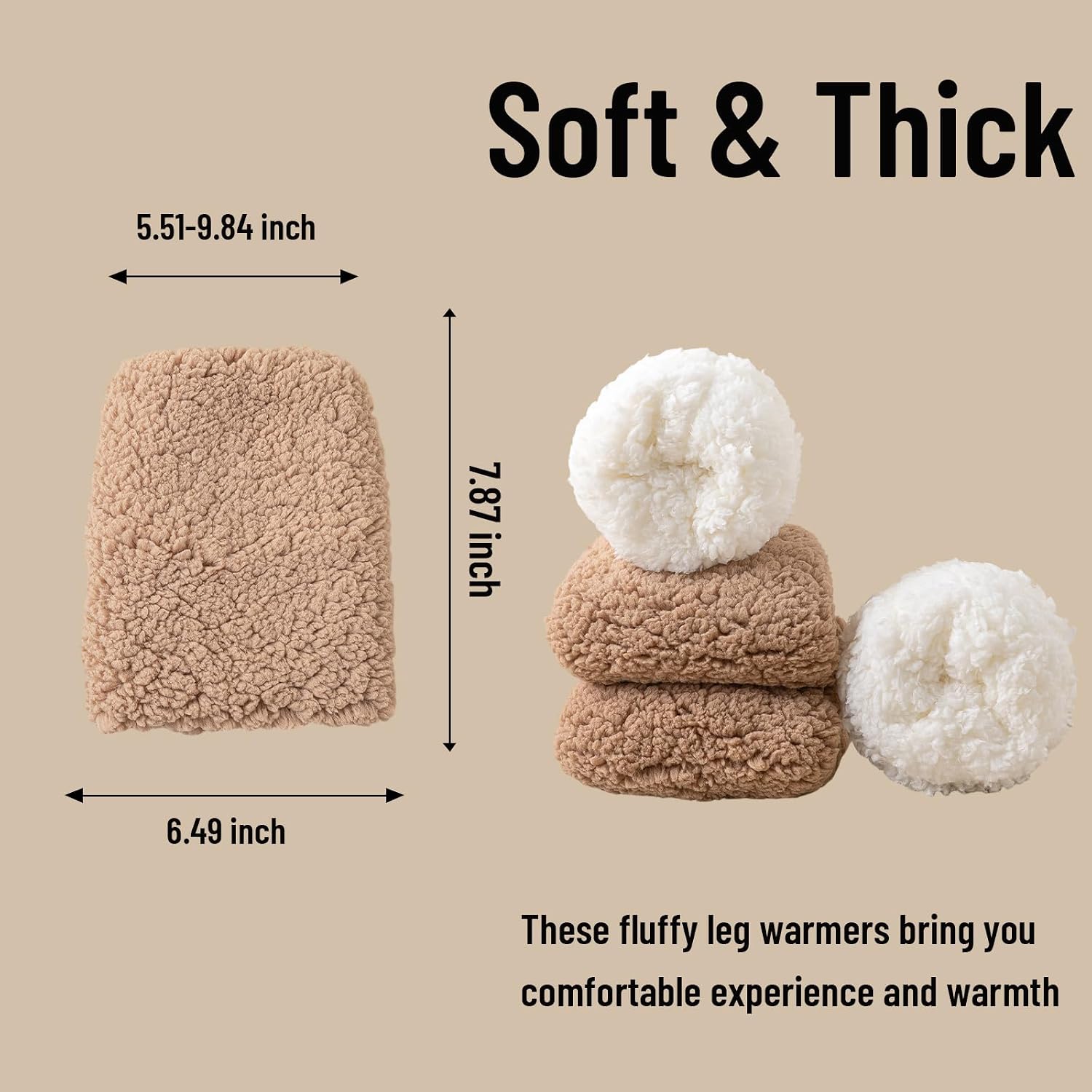 Moon Wood Womens Fuzzy Leg Warmers Short Winter Chunky Thick Fluffy Boot Cuffs - Khaki