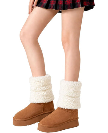 Moon Wood Womens Fuzzy Leg Warmers Short Winter Chunky Thick Fluffy Boot Cuffs - White