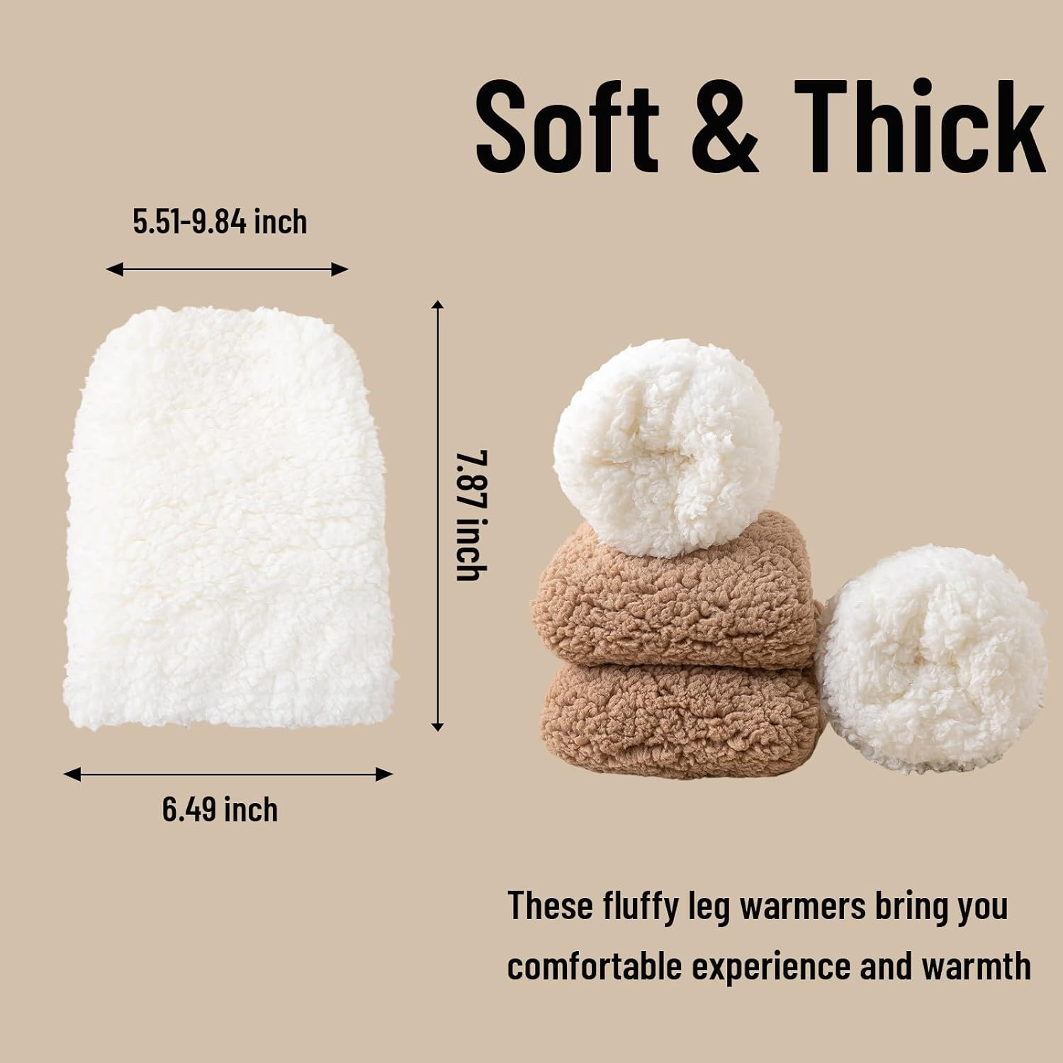 Moon Wood Womens Fuzzy Leg Warmers Short Winter Chunky Thick Fluffy Boot Cuffs - White