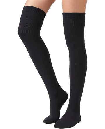 Moon Wood Womens Merino Wool Thigh High Socks Thermal Long Thick Over The Knee Socks - Black