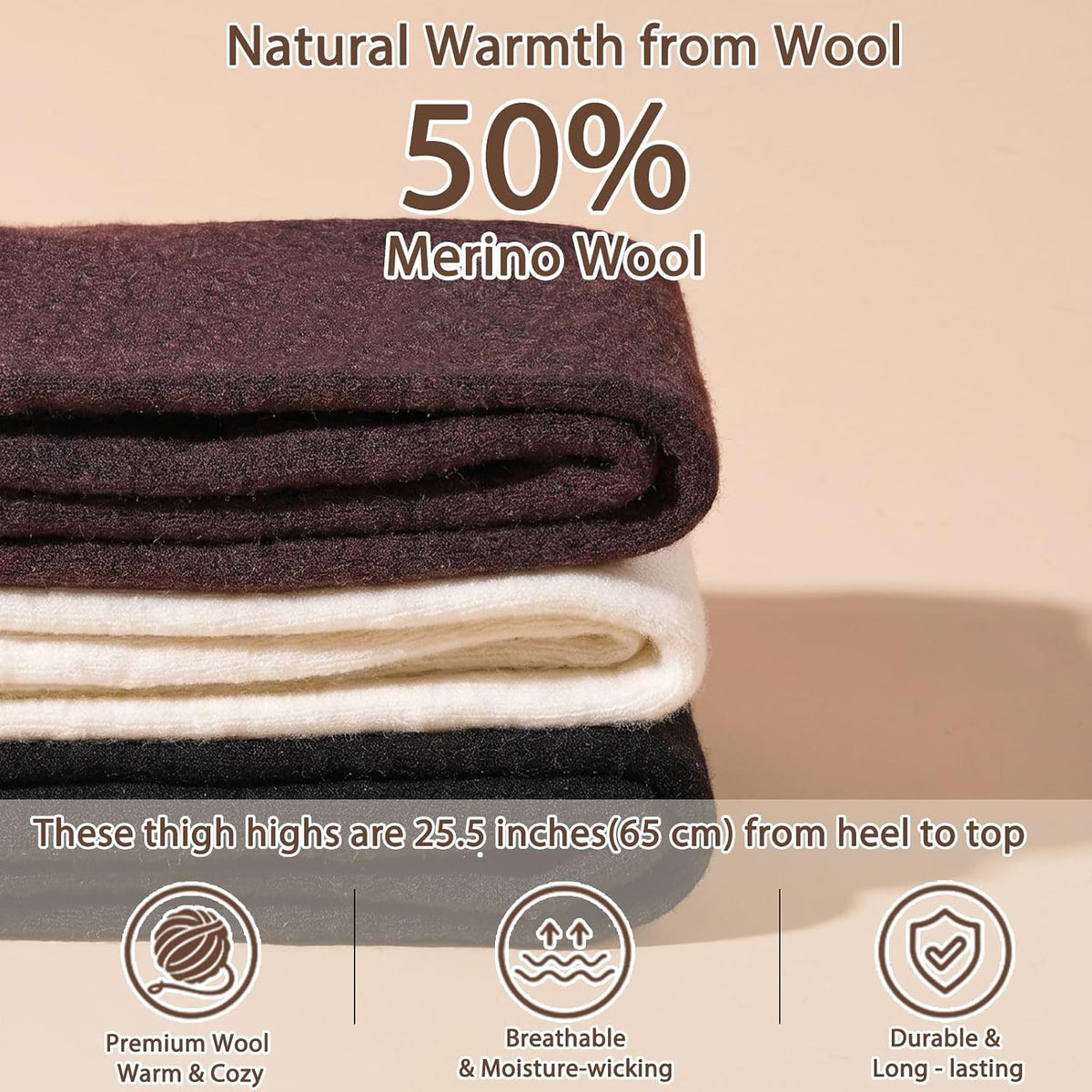 Moon Wood Womens Merino Wool Thigh High Socks Thermal Long Thick Over The Knee Socks - Black