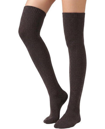 Moon Wood Womens Merino Wool Thigh High Socks Thermal Long Thick Over The Knee Socks - Brown