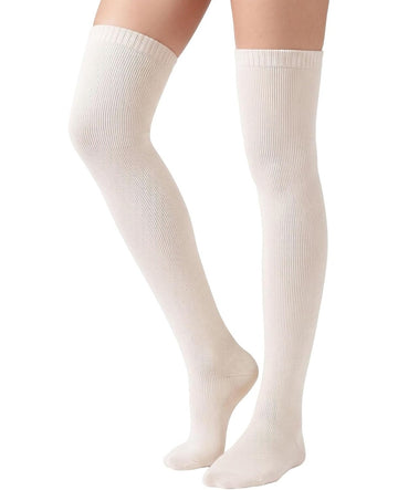 Moon Wood Womens Merino Wool Thigh High Socks Thermal Long Thick Over The Knee Socks - White