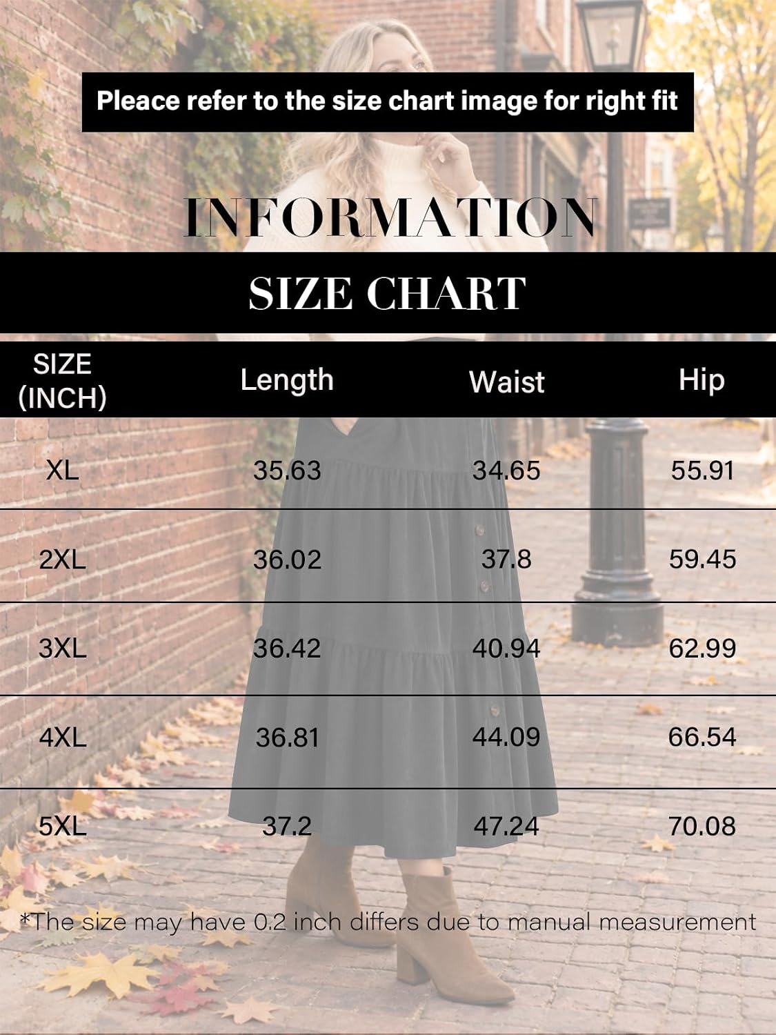Moon Wood Womens Plus Size Corduroy Maxi Skirt Fall Long Skirt with Pockets - Black