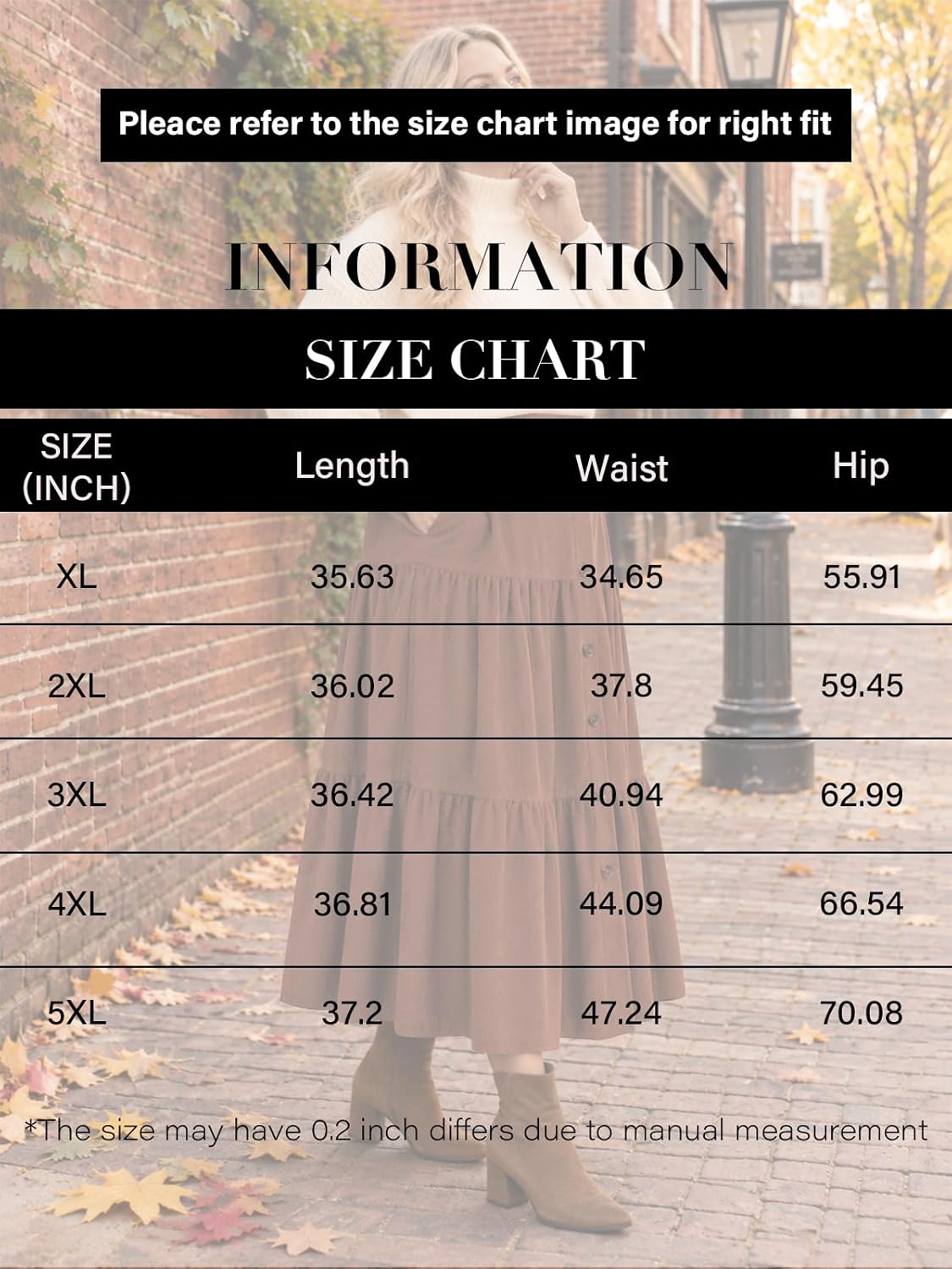 Moon Wood Womens Plus Size Corduroy Maxi Skirt Fall Long Skirt with Pockets - Brown